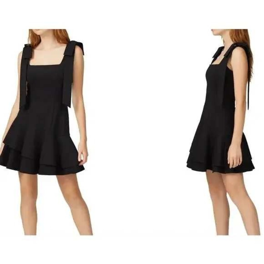 Elliat Dress Womens Large Black Lucky Mini Tunic Flare Bow Strap Square Neck‎